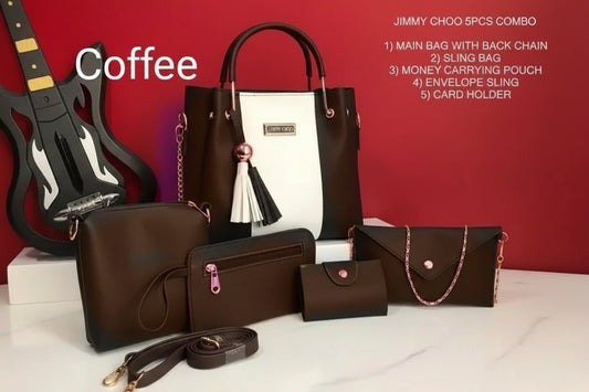 5-Piece Jimmy Choo Bag Combo | Main Bag, Sling, Pouch, Envelope Sling & Card Holder